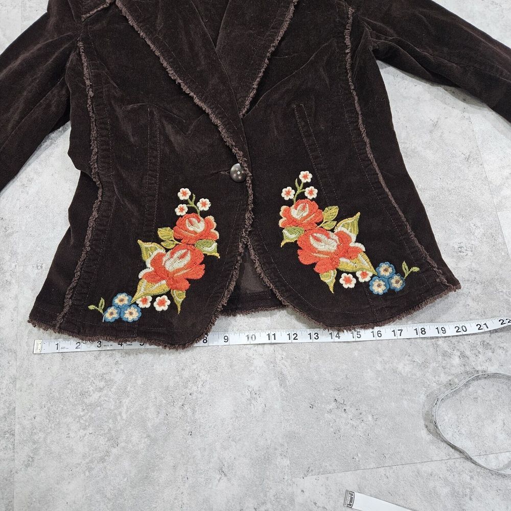 Vintage Y2k Kitkit Jeans Embroidered Brown Corduroy Jacket Shabby Chic Medium - Picture 13 of 16